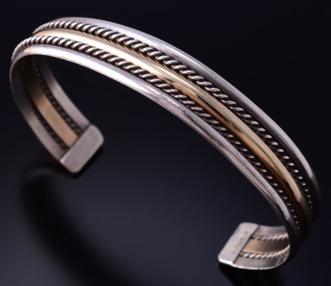 Vintage Silver & Gold-filled Navajo Handmade Rope Style Bracelet 5K17Q