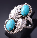 Size 6.5 Silver & Kingman Turquoise Feathers Navajo Ring Annette Martinez 5L07S