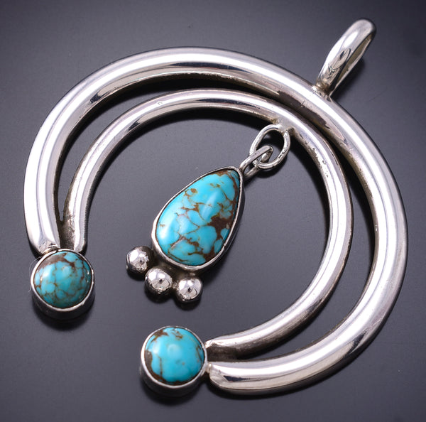 Vintage Silver Navajo Naja Pendant with Turquoise 6K02Y
