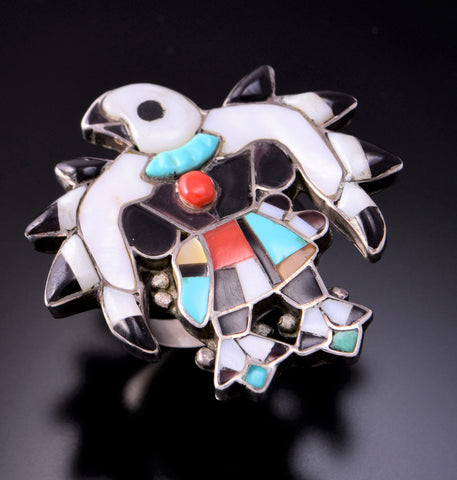 Size 9 Vintage Zuni Eagle Dancer Ring by Charles & Mary Ann Poncho 3E10B