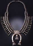 Vintage Silver Navajo Handmade Squash Blossom Necklace by Leonard Benally 6H06Z