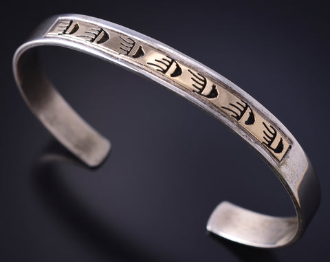 Vintage Silver & 14k Gold Bear Claw /Strength Bracelet by Peggy Skeets 5K17O
