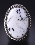 Adjustable Silver & White Buffalo Turquoise Navajo Ring by Donovan Skeets 5L07F