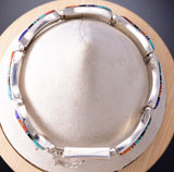 Silver Multistone Navajo Inlay Natural Flow Link Bracelet by Laura Lincoln 6H31F