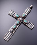 Silver & Turquoise Navajo Handmade Cross Pendant by Martha Cayancito 3F10X