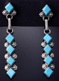 Silver & Turquoise Zuni Handmade Long Earrings by Olivia Qualo 5G16O
