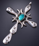 Vintage Silver & Turquoise Navajo Handmade Cross Pendant 6A21Z