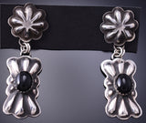 Silver & Onyx Navajo Handmade Concho Dangle Earrings by Ravis Henry 6D20B