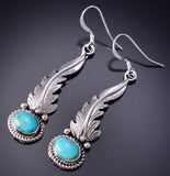 Silver & Turquoise Navajo Handmade Feather Earrings by Rita Largo 6D07P