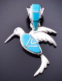 Silver & Turquoise Navajo Inlay Hummingbird Pendant by TSF 3L08B