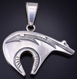 Vintage Silver Navajo Handmade Protected Heartline Bear Pendant 6A03C