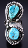 Size 5-3/4 Vintage Silver & Turquoise Navajo Long Ring 6A03K