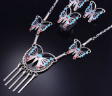 Silver Multistone Zuni Inlay Butterfly Necklace 3-Piece Set Adrian Wallace 5L25Z