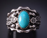 Size 11-1/2 Silver & Turquoise Navajo Men's Ring by Genevieve Francisco 5J29C