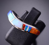 Size 5-1/2 Silver & Opal Multistone Navajo Inlay Wave Ring 4B21F