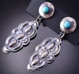 Silver & Kingman Turquoise Navajo Handmade Earrings by Tim Yazzie 4A25B