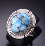 Size 7-3/4 Silver & Golden Hills Turquoise Round Navajo Ring by Dave Skeets 3F22D