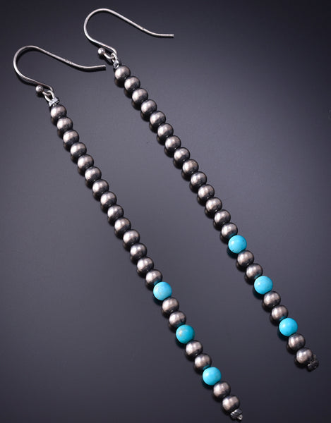 Silver Navajo Pearls w/ Turquoise Duster Earrings by Vangie Touchine 6G29V