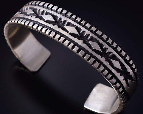 Silver Navajo Handmade Concho Men's Bracelet by Jarrold Tahe 5J18A