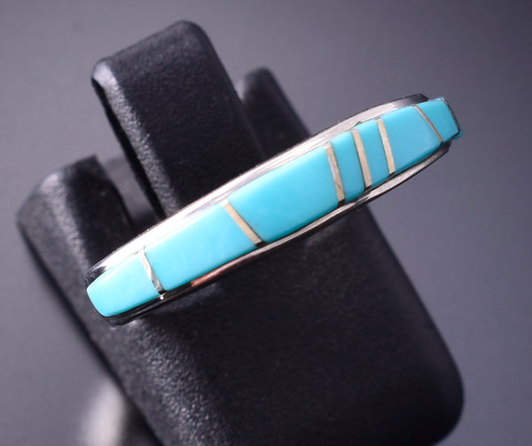 Size 5-1/2 Silver & Turquoise Navajo Inlay Ring 4B21A