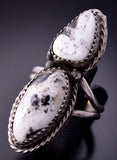 Size 8-3/4 Adjustable Silver & White Buffalo Turquoise Navajo Ring 4A04A