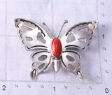 Vintage Silver & Coral Navajo Handmade Open Face Butterfly Brooch 5G12M