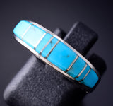 Size 8 Silver & Turquoise Navajo Inlay Ring by Edward Lee 5L20V