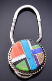 Silver & Turquoise Multistone Navajo Inlay Key Ring by Arnold Yazzie 6G29K