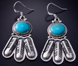 Silver & Turquoise Navajo Handmade Feathers Earrings by Sharon McCarthy 5G16C