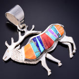 Silver Multistone Navajo Inlay Strong Elk Pendant by Pamela Daniels 5L21B