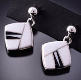 Silver & White Buffalo Turquoise Navajo Inlay Earrings by TSF 4A25G