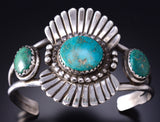 Vintage Silver & Turquoise Navajo Handmade Fan Bracelet 6D28L