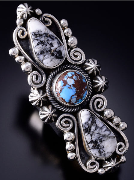 Sz 9.5 Silver Golden Hills Turquoise White Buffalo Navajo Ring Erick Begay 6C01S