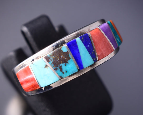 Size 7 Silver & Turquoise Multistone Navajo Inlay Ring by Pamela Daniels 6F17F