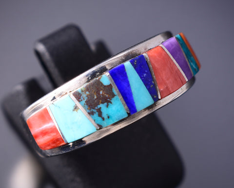 Size 7 Silver & Turquoise Multistone Navajo Inlay Ring by Pamela Daniels 6F17F