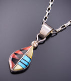 Silver & Turquoise Multistone Zuni Inlay Waterdrop Pendant 3F19W