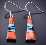 Silver & Turquoise Multistone Navajo Inlay Earrings by James Manygoats 6D07H