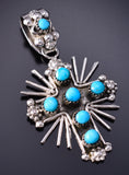 Silver & Turquoise Zuni Petit Point Cross Pendant by Verdi Booqua 6D27A