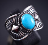 Size 8-3/4 Silver & Turquoise Navajo Handmade Ring by Derrick Gordon 5K10V