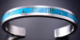 Navajo Silver Bracelet With Kingman Turquoise Inlay by Tim Wilson - 6K28F
