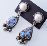 Silver & Golden Hills Turquoise & Fresh Water Pearl Navajo Earrings by Erick Begay 3H20G