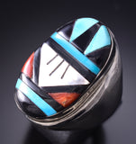 Size 10-1/2 Silver Multistone Zuni Inlay Men's Ring by Gladys Lamy 6D27L