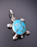 Silver & Turquoise Zuni Inlay Turtle Pendant by Amielda Peynetsa 3G05E