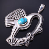 Silver & Turquoise Hopi Mimbres Pottery Bird Pendant by Gerald Lomaventema 5H25U
