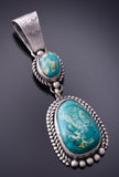 Silver & Fox Nevada Turquoise Native American Handmade Pendant 3K09A