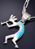 Silver & Turquoise Navajo Inlay Kokopelli Pendant by Olsen Charleston 5L21F