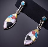 Silver & Turquoise Multistone Zuni Inlay Dangle Earrings by Orena Leekya 6D22S