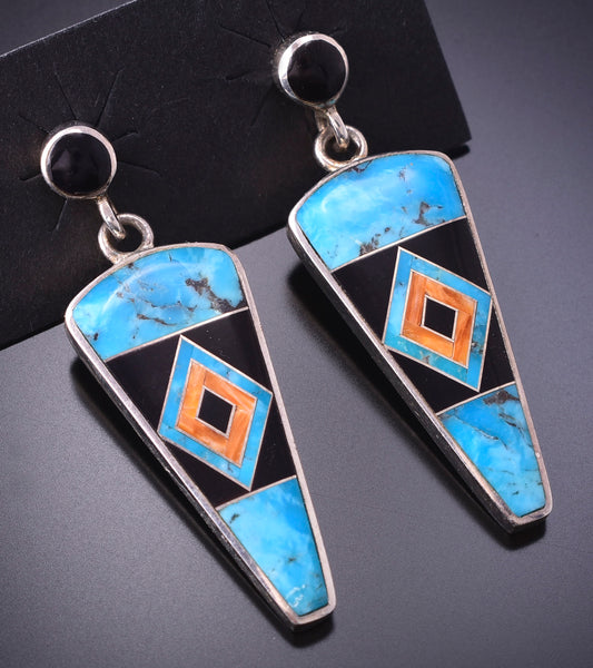 Silver & Turquoise Multistone Navajo Inlay Earrrings by Mel Benally4A29E