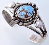 Golden Hills Turquoise & Fresh Water Pearl Navajo Bracelet by Erick Begay 3H19R