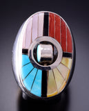 Size 11-3/4 Silver Multistone Zuni Sunface Inlay Reversible Men's Ring Don Dewa 4A25T